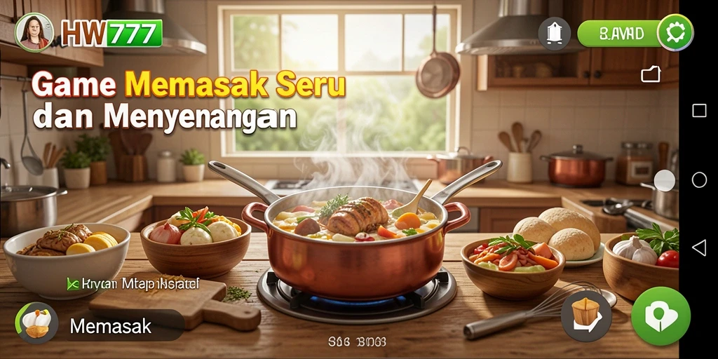 Screenshot HW777 menunjukkan antarmuka permainan Memasak yang menarik.