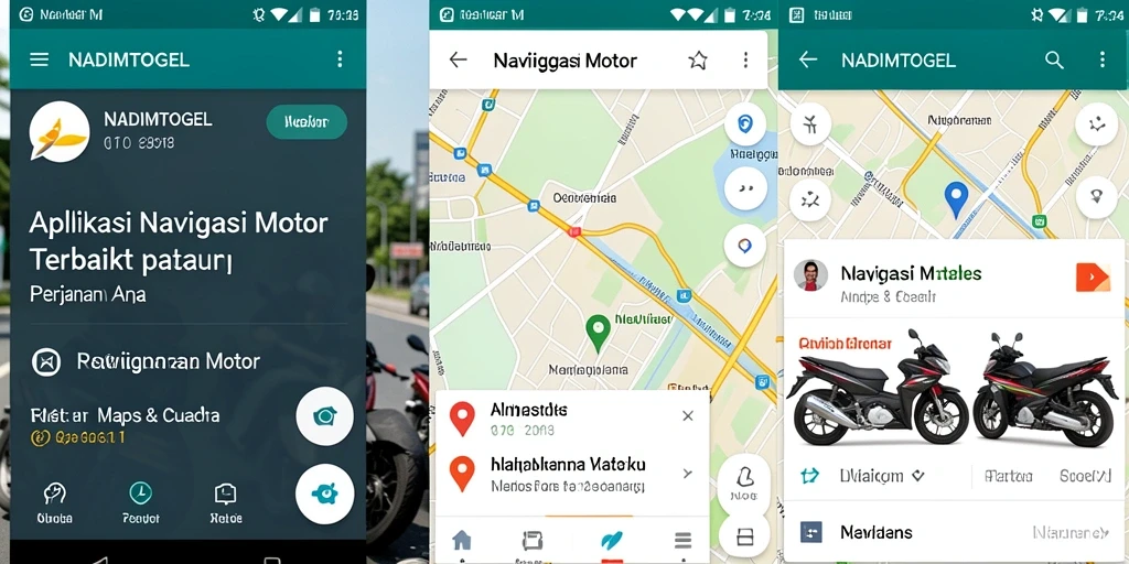 Antarmuka utama NADIMTOGEL menampilkan rute navigasi motor yang jelas dan informatif.